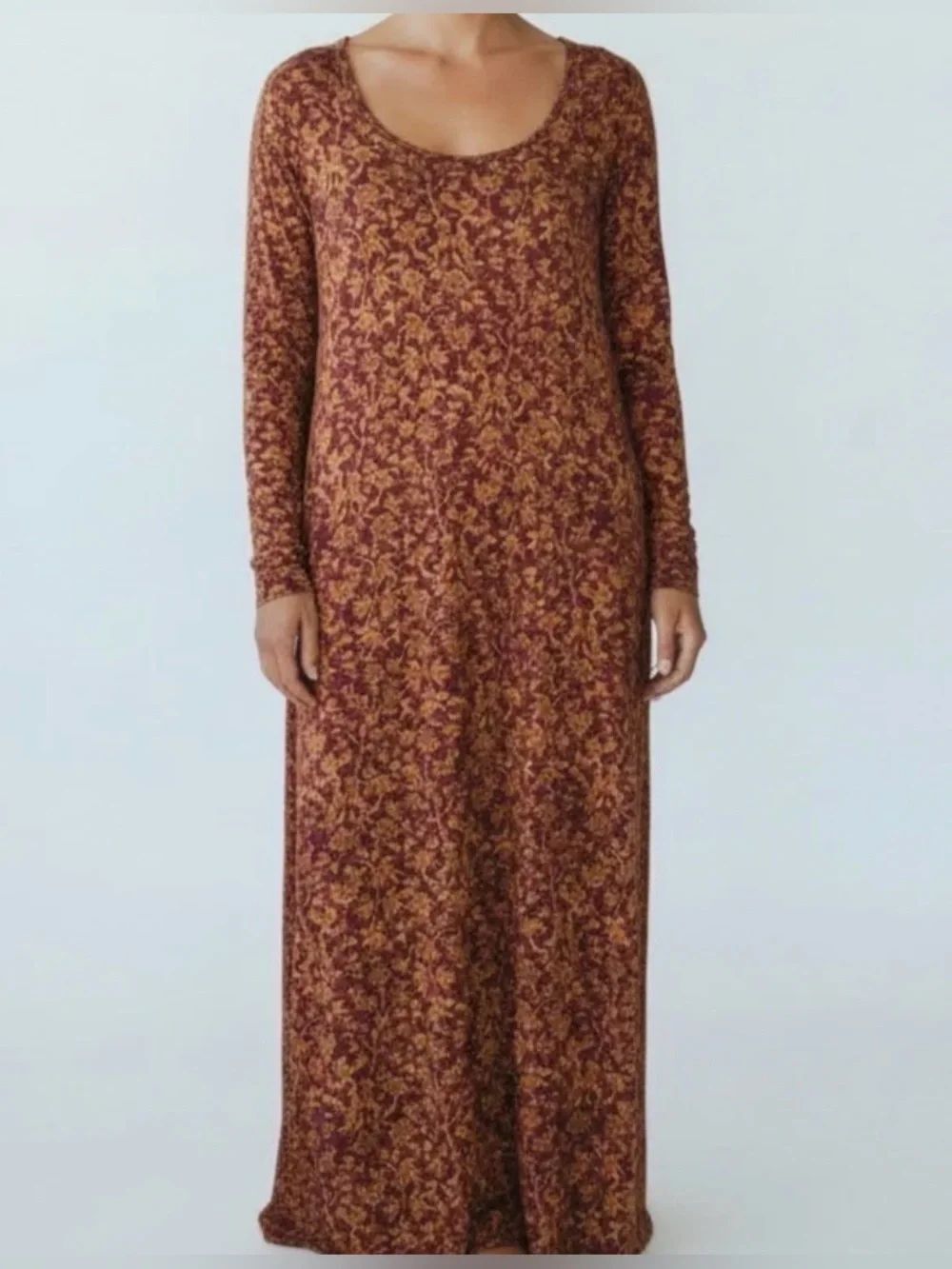 Peruvian Connection Floral Maxi Dress Women Small Long Sleeve Pima Cotton Boho